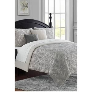 New Waterford Fine Linens Raquel 3 Piece Full Queen Duvet Shams Set Grey Cotton